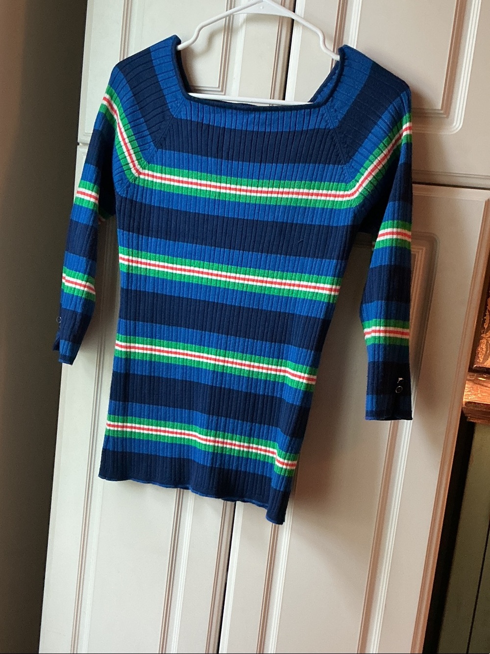 Blue Striped Boatneck Women's Sweater